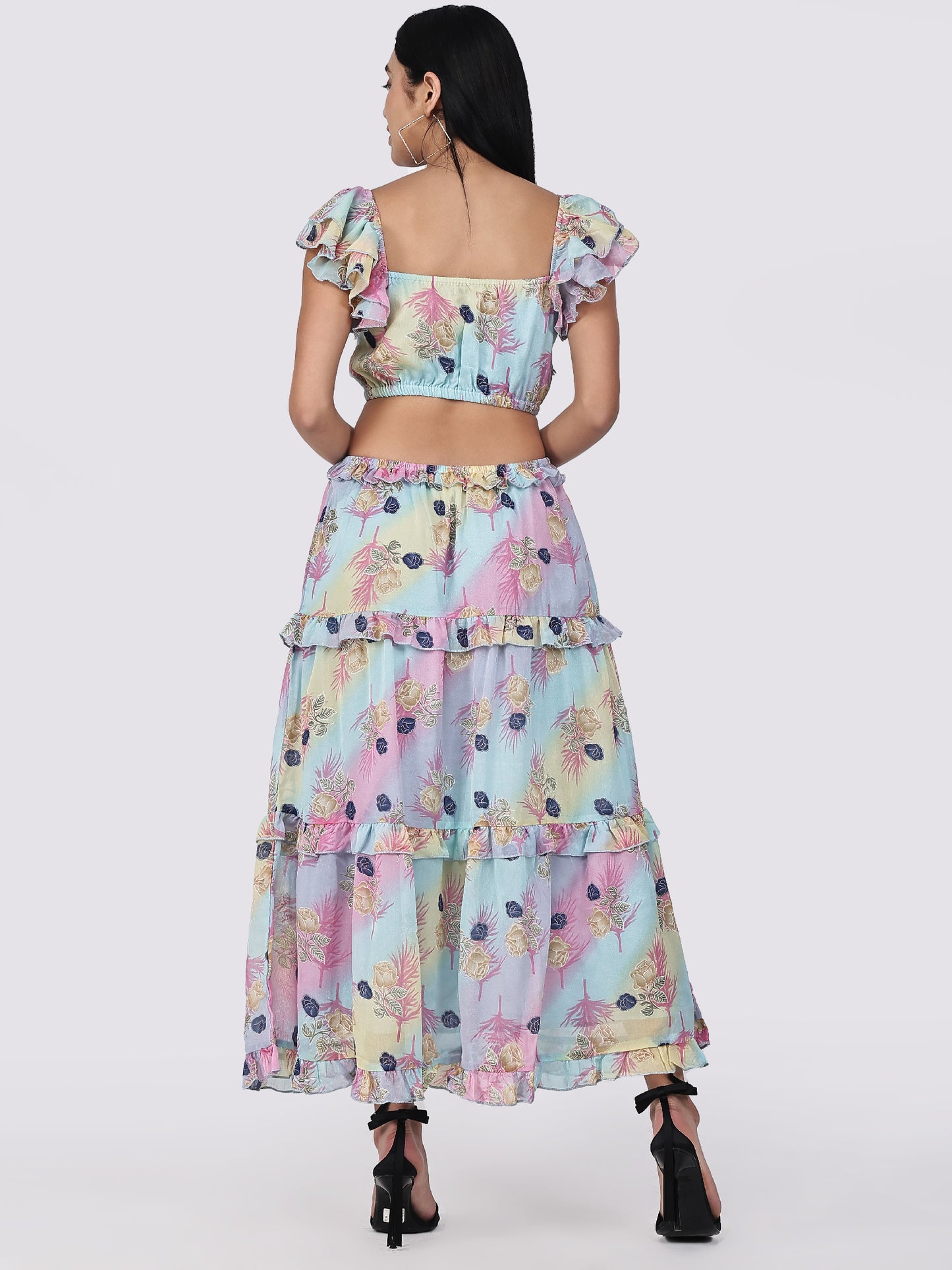 Pastel Bloom Chiffon Cut Out Maxi Dress