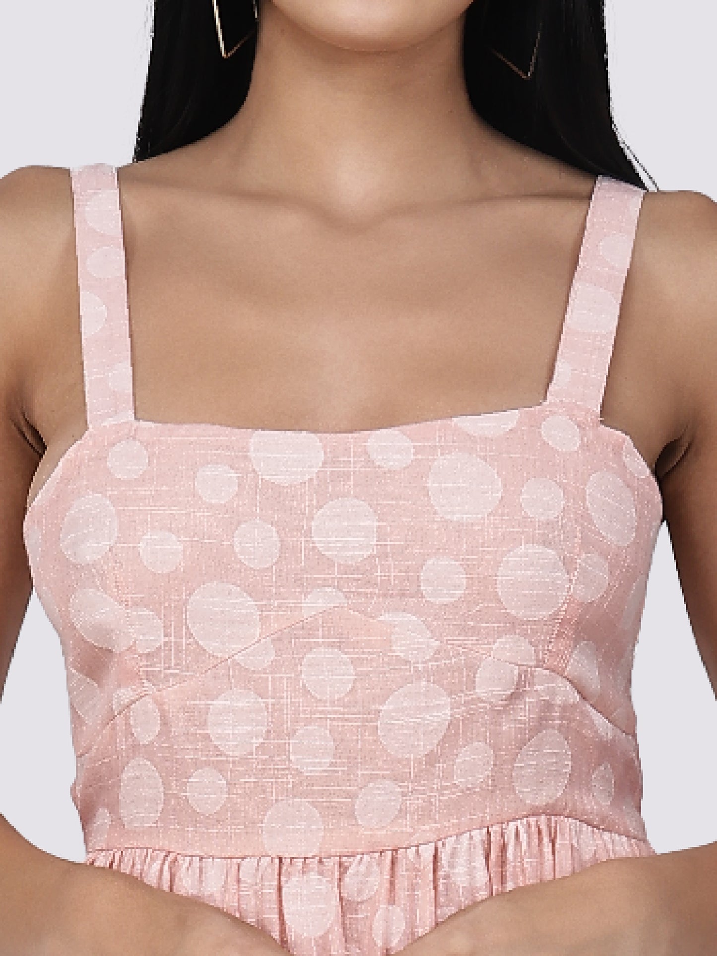 Peach Polka Dots Linen Maxi Dress