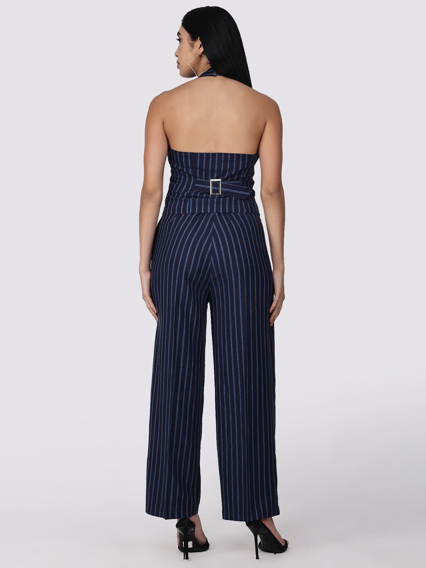 Navy Blue Pinstripe Co-ord set I Half Backless vest With pants