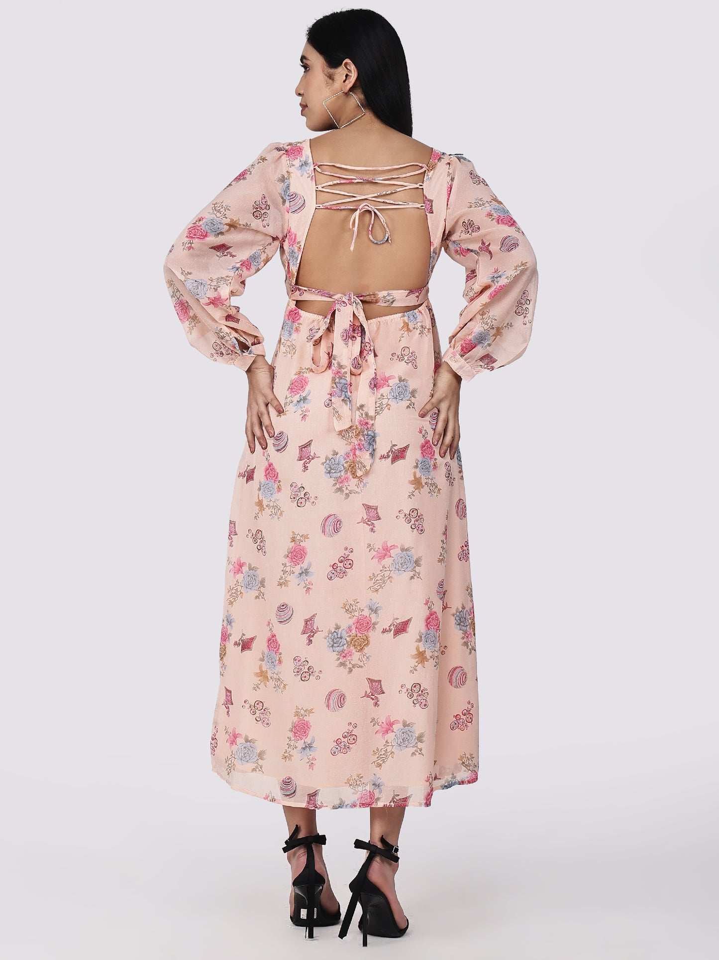 Floral whisper slit backless Dress