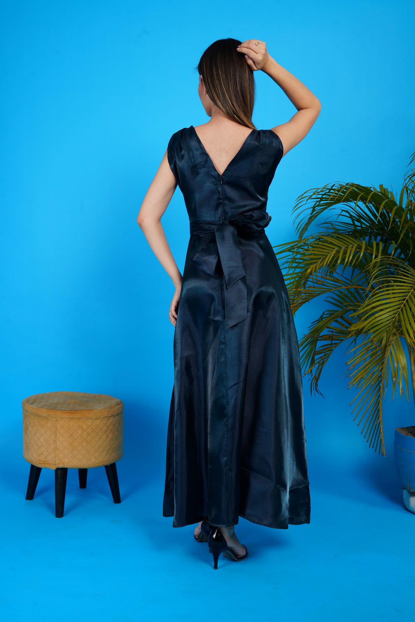 Lustrous Silk Wrap Gown-Green