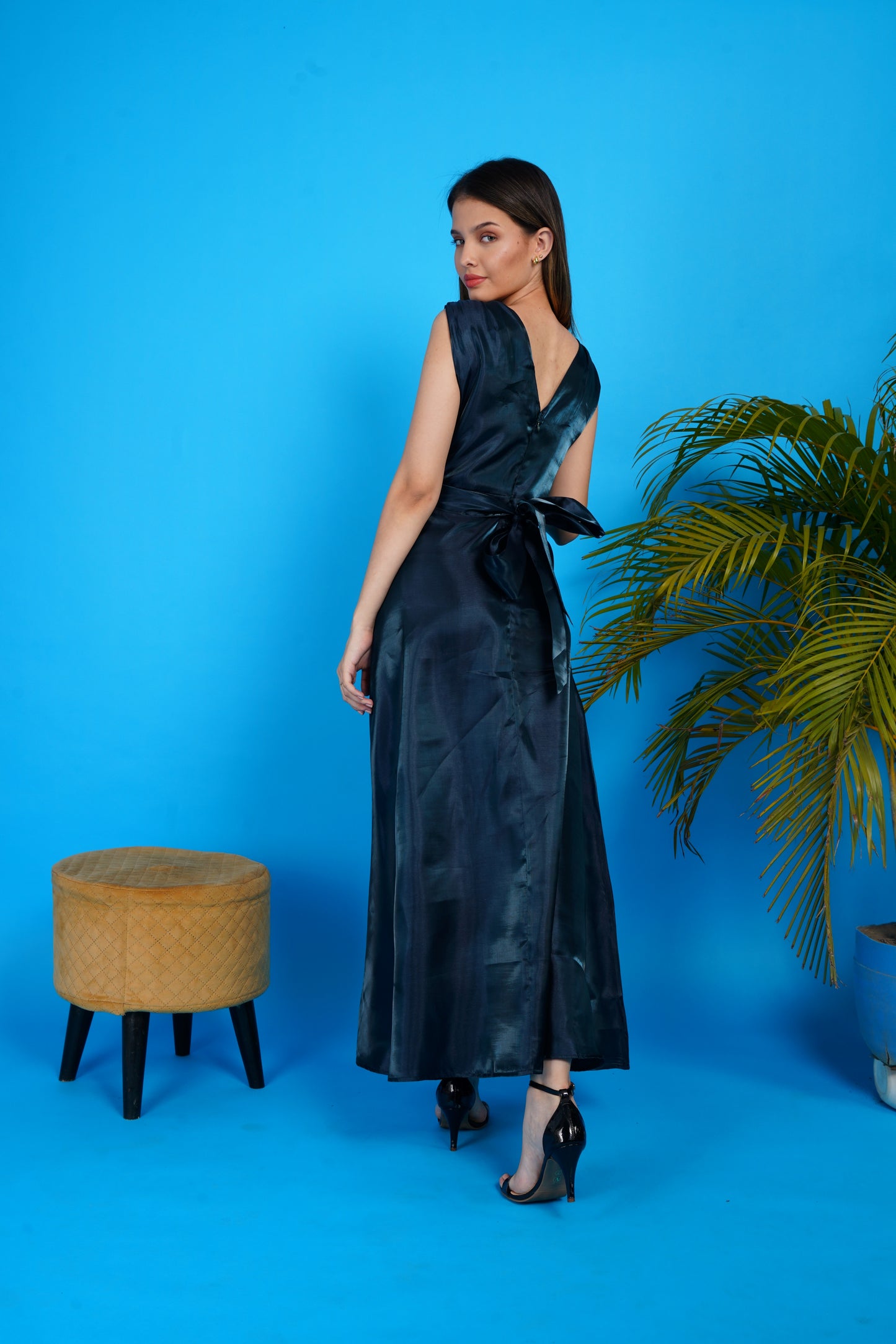 Lustrous Silk Wrap Gown-Green