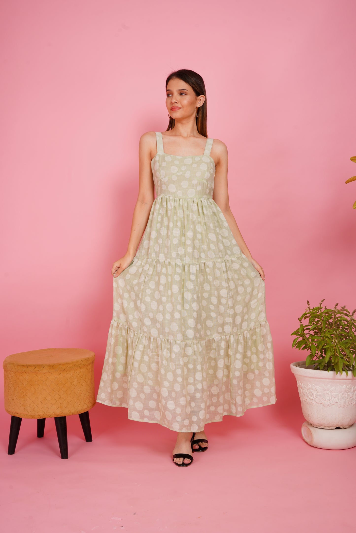 Pista Polka Dots Linen Maxi Dress