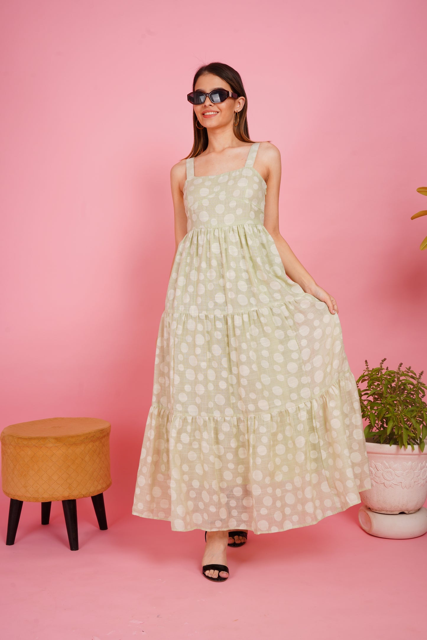 Pista Polka Dots Linen Maxi Dress