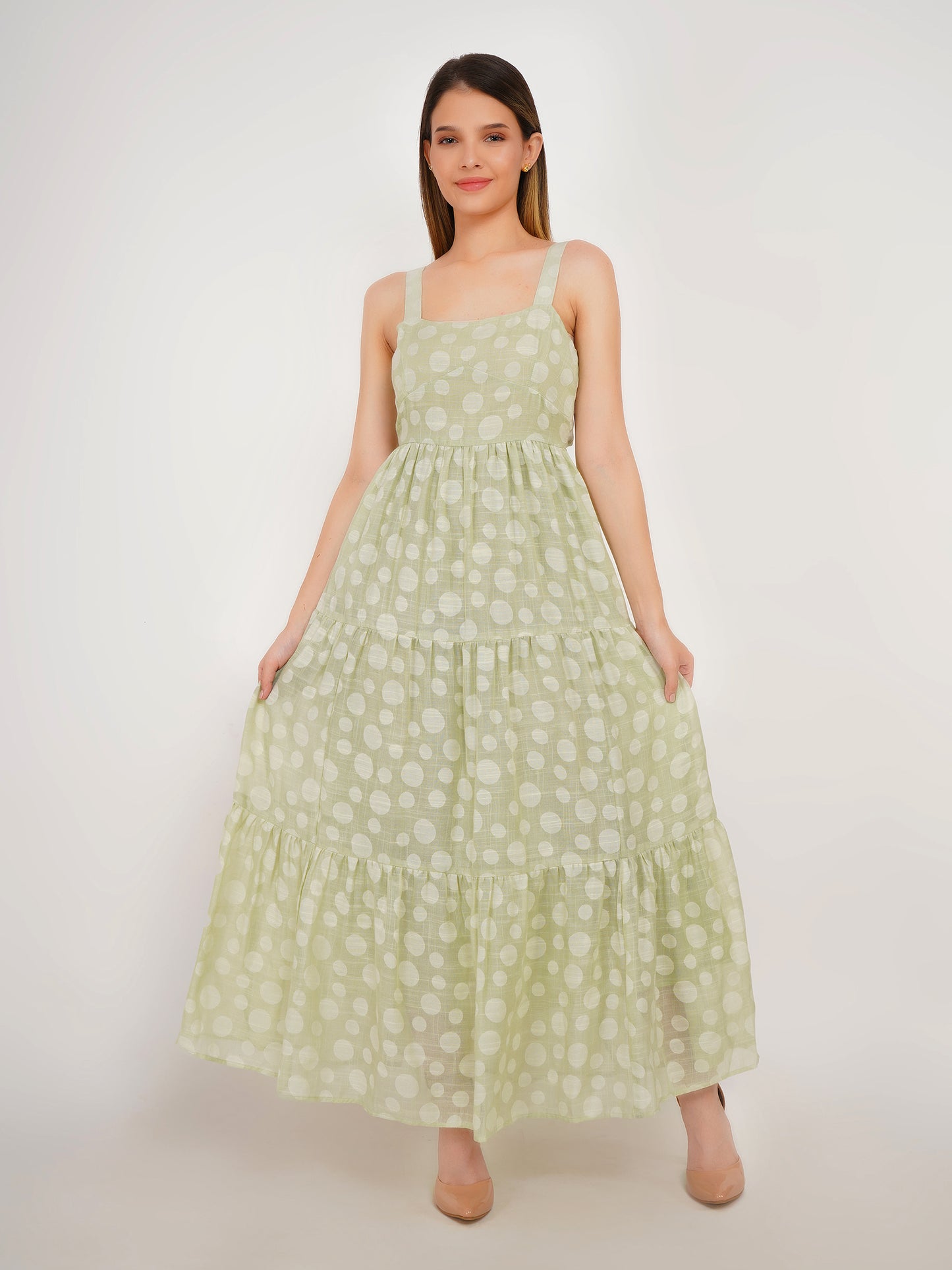 Polka Dots Linen Maxi Dress