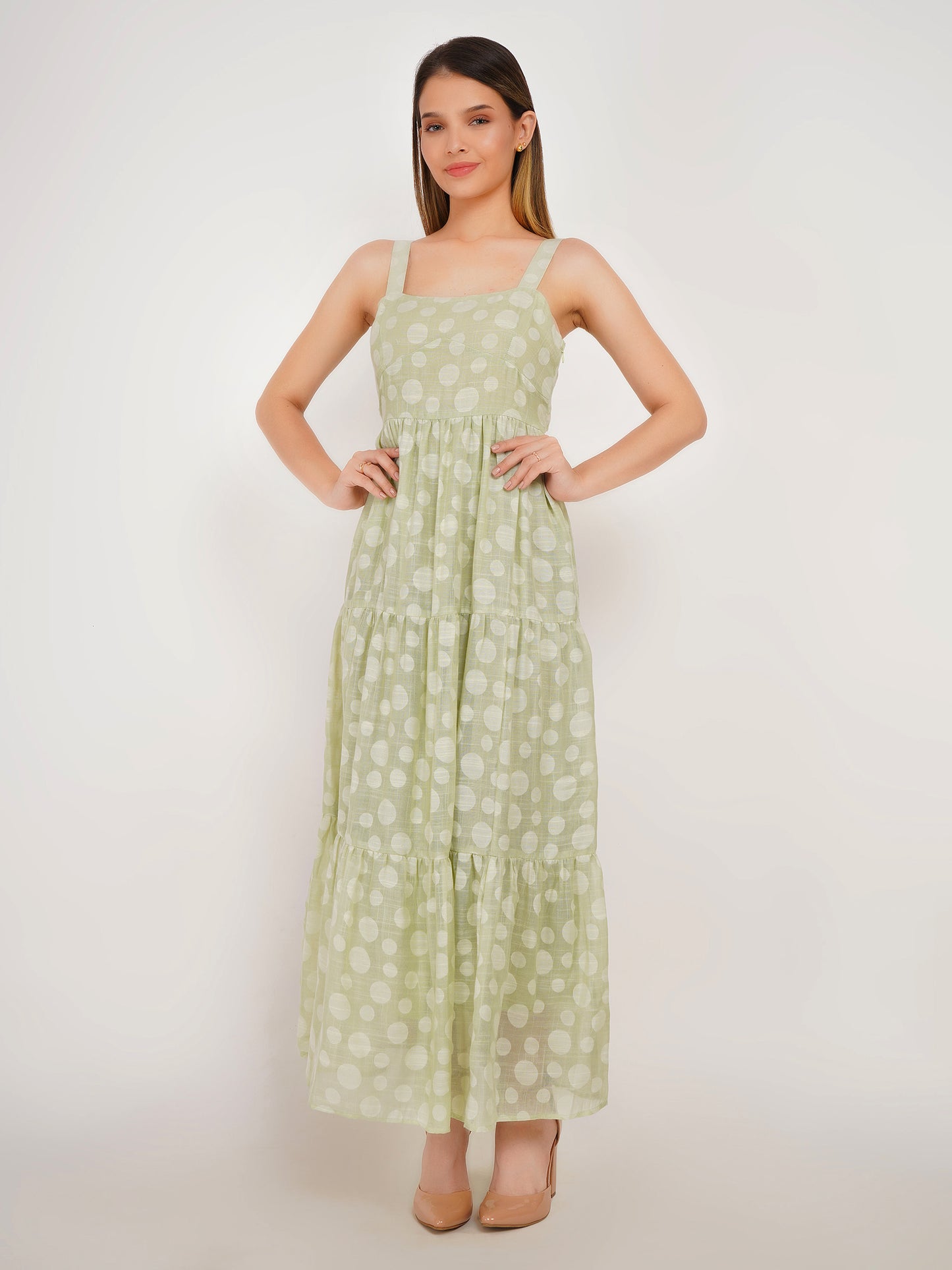 Polka Dots Linen Maxi Dress