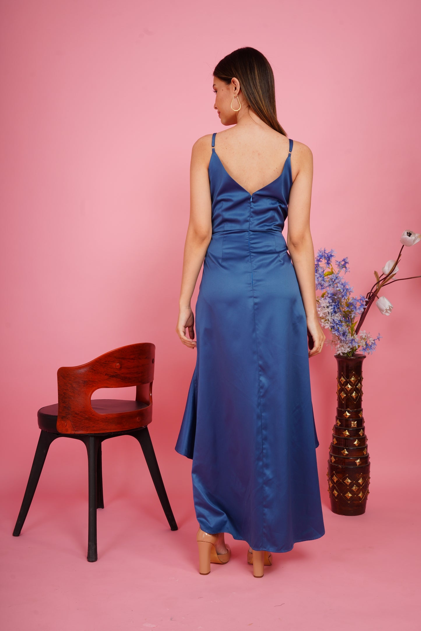 Ocean Tides Ruched Satin Slip Dress