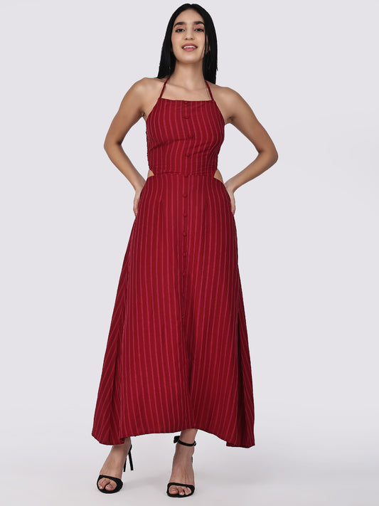 Scarlet Pinstriped Tie Back Dress