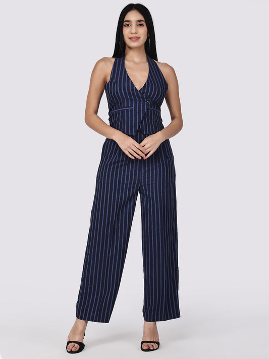 Navy Blue Pinstripe Co-ord set I Half Backless vest With pants