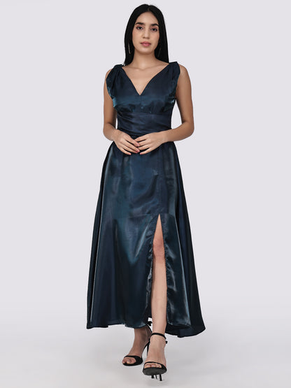 Lustrous Silk Wrap  Gown-Green