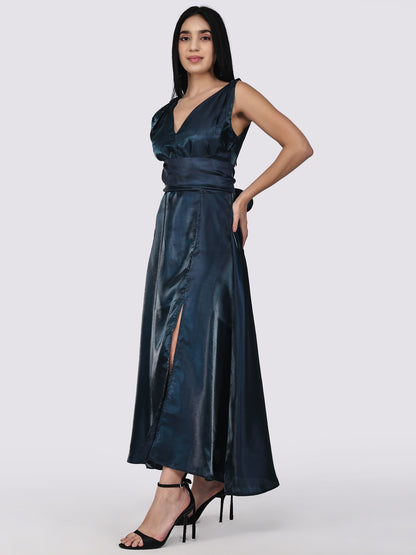Lustrous Silk Wrap  Gown-Green
