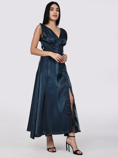 Lustrous Silk Wrap  Gown-Green