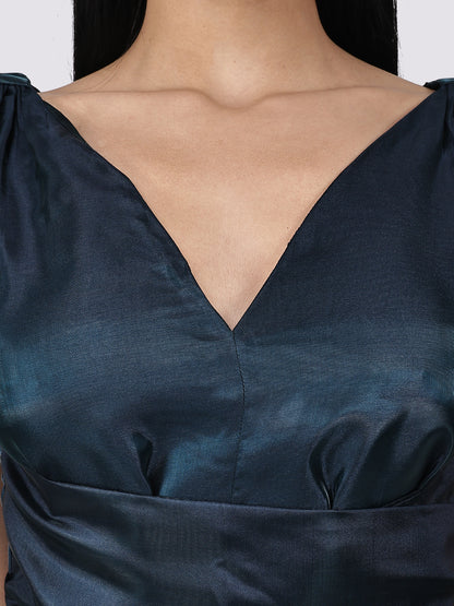 Lustrous Silk Wrap  Gown-Green