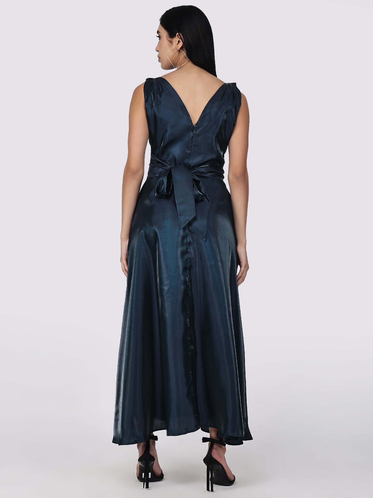 Lustrous Silk Wrap  Gown-Green