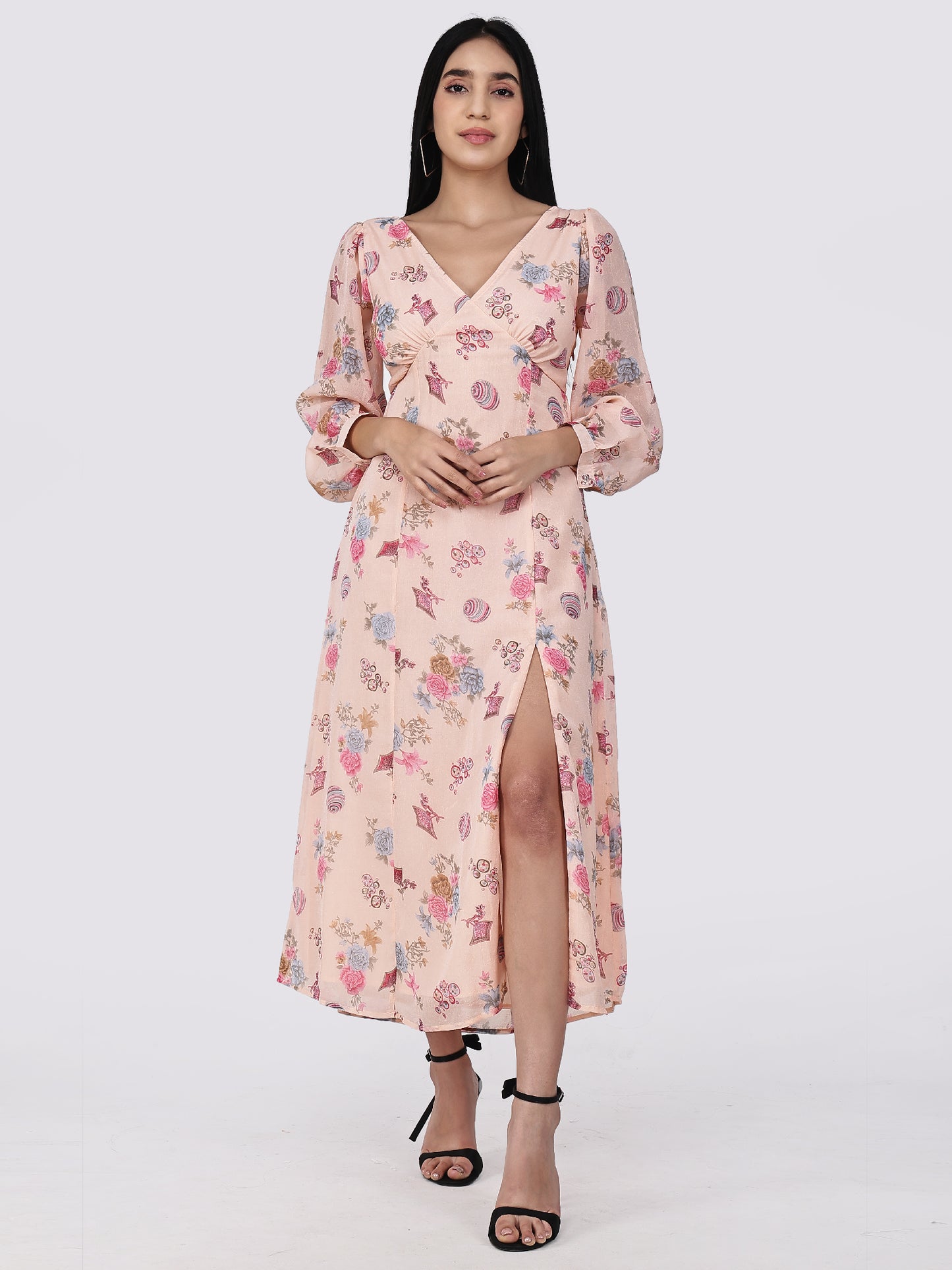 Floral whisper slit backless Dress