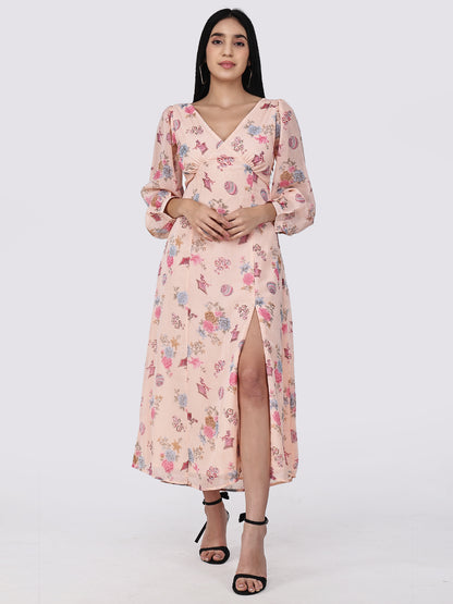 Floral whisper slit backless Dress