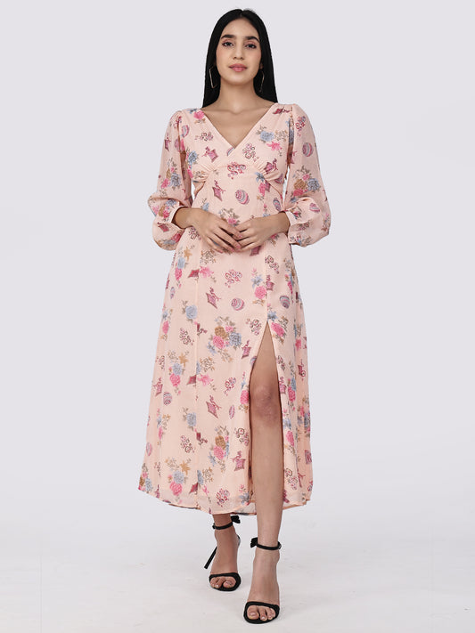 Floral whisper slit backless Dress