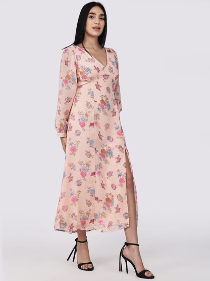 Floral whisper slit backless Dress