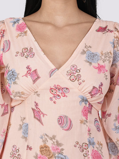 Floral whisper slit backless Dress