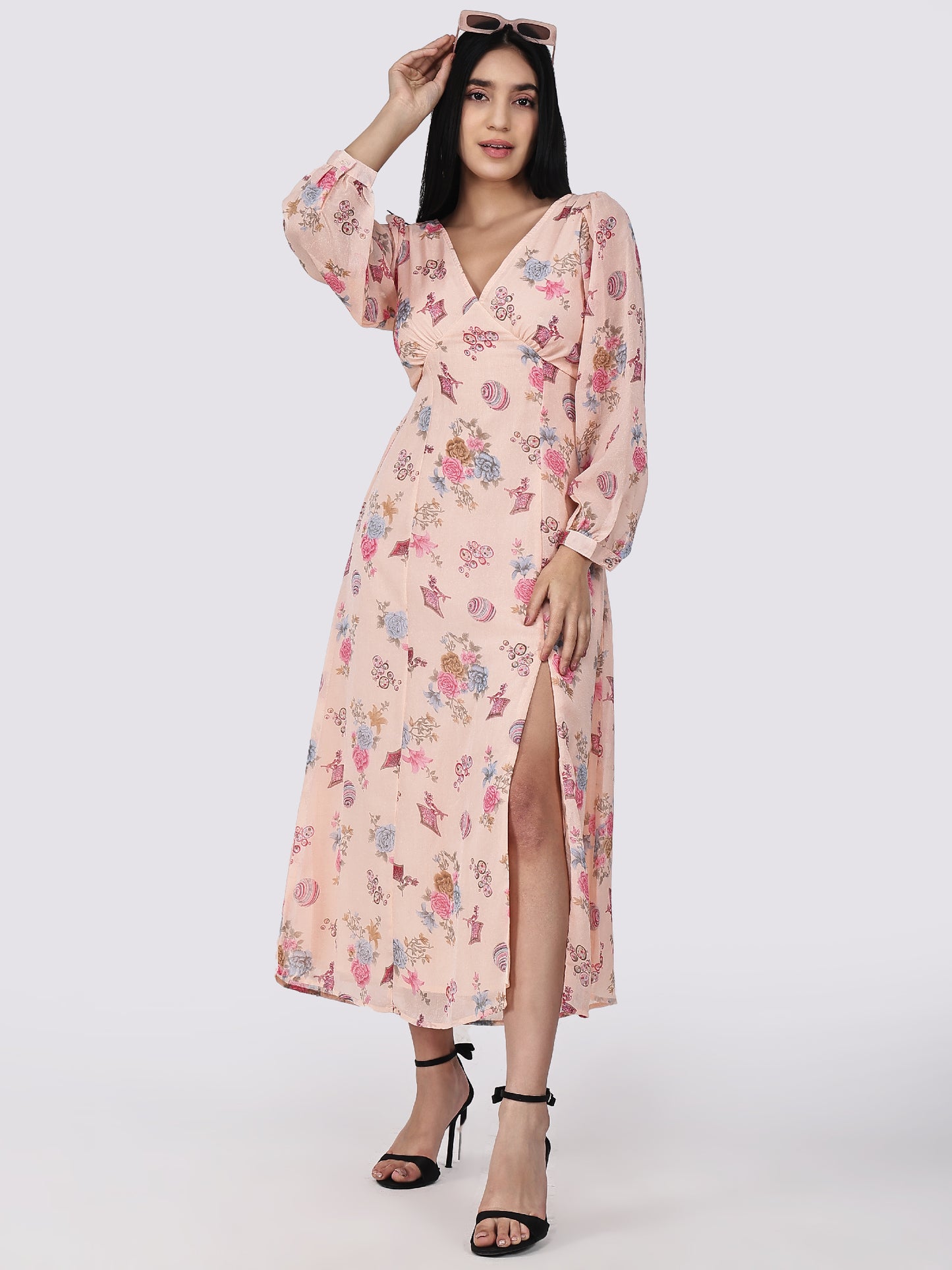 Floral whisper slit backless Dress