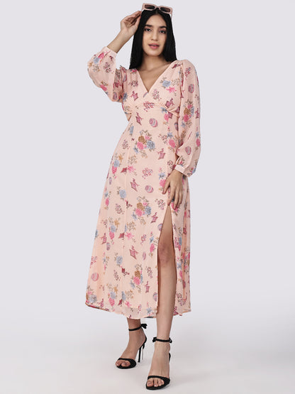 Floral whisper slit backless Dress