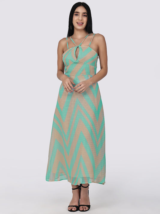 Sky-blue Chevron Chic  Maxi Dress