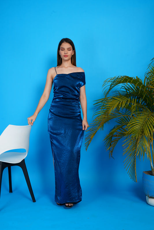 Scintillating Asymmetrical Off Shoulder Gown
