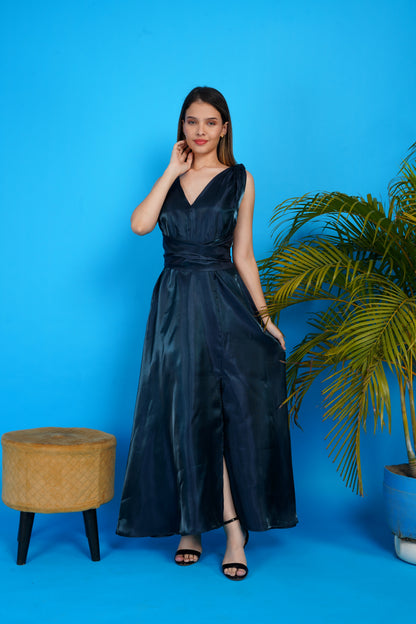 Lustrous Silk Wrap  Gown-Green