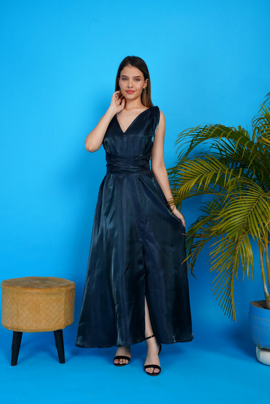 Lustrous Silk Wrap  Gown-Green