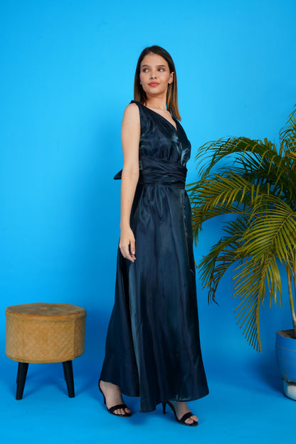 Lustrous Silk Wrap  Gown-Green