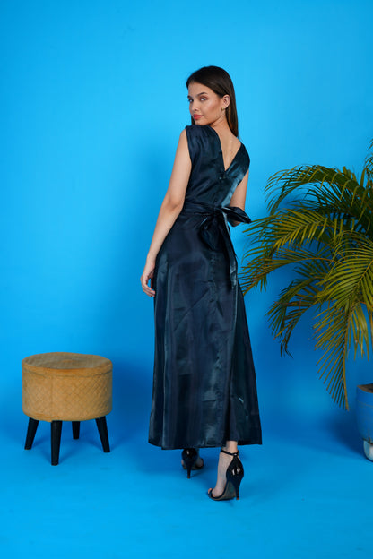 Lustrous Silk Wrap  Gown-Green