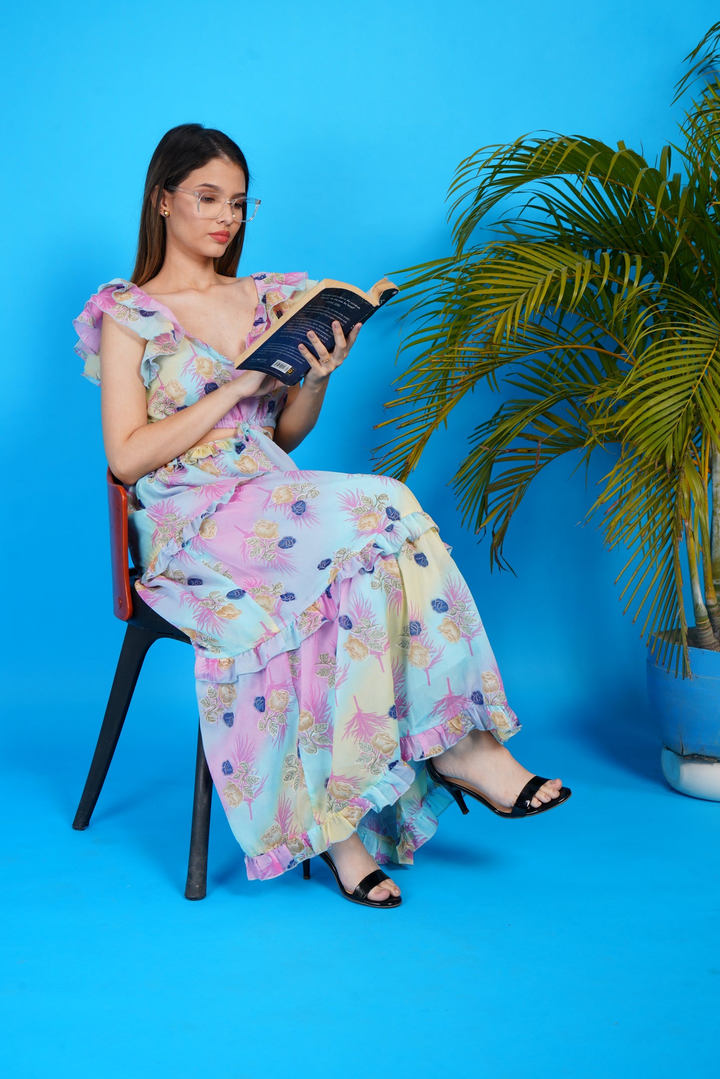 Pastel Bloom Chiffon Cut Out Maxi Dress