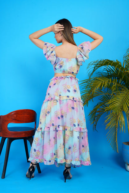 Pastel Bloom Chiffon Cut Out Maxi Dress