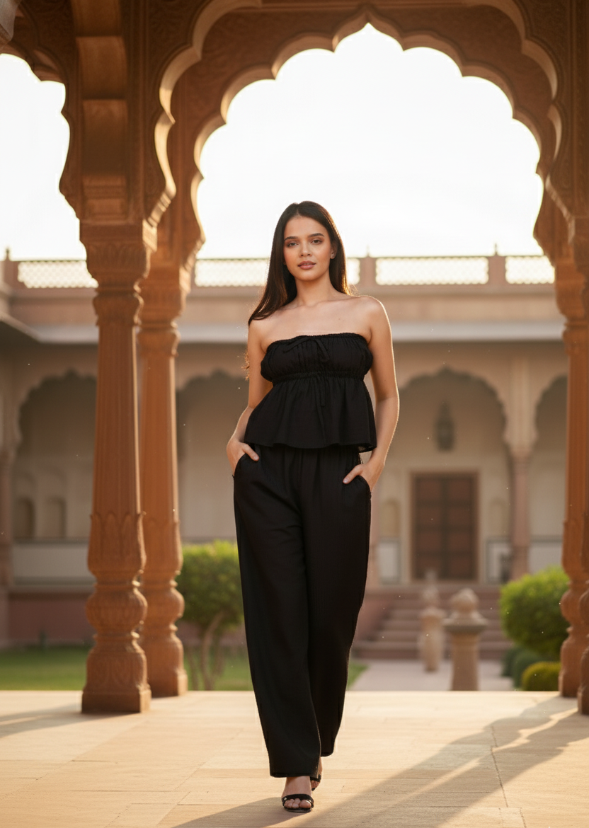 Chic Black Ruffled Co-ord set