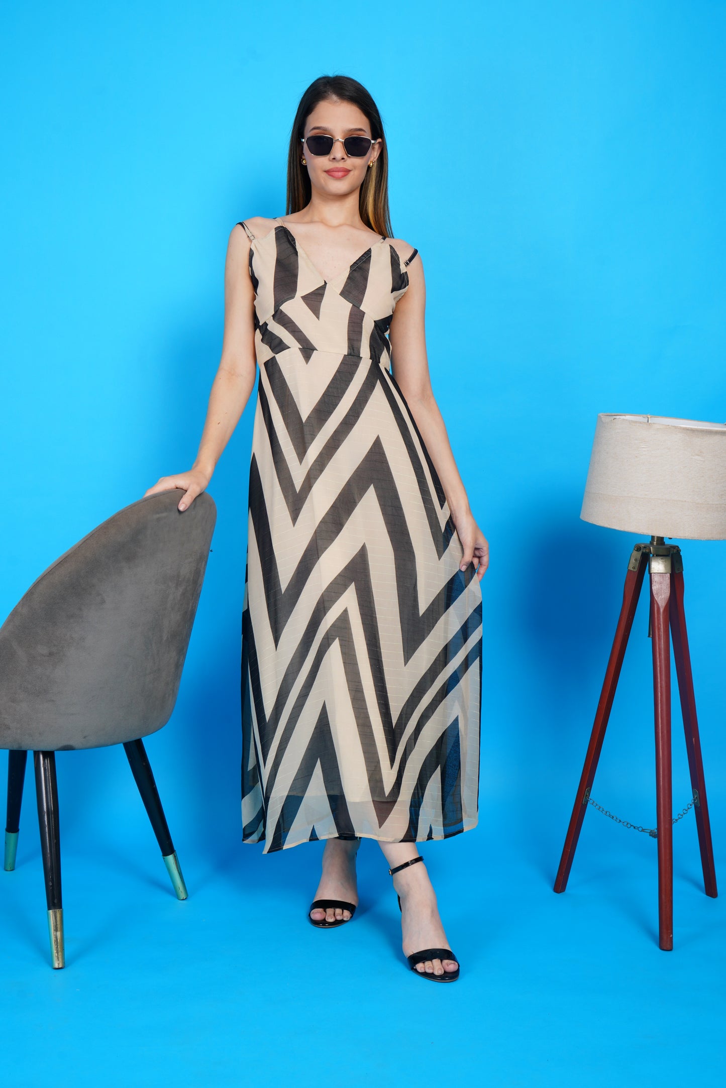 Black Chevron Chic Maxi Dress