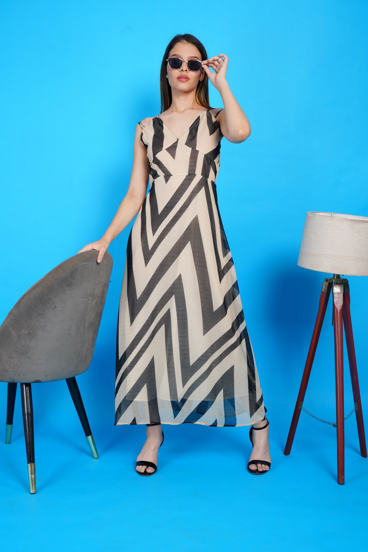 Black Chevron Chic Maxi Dress