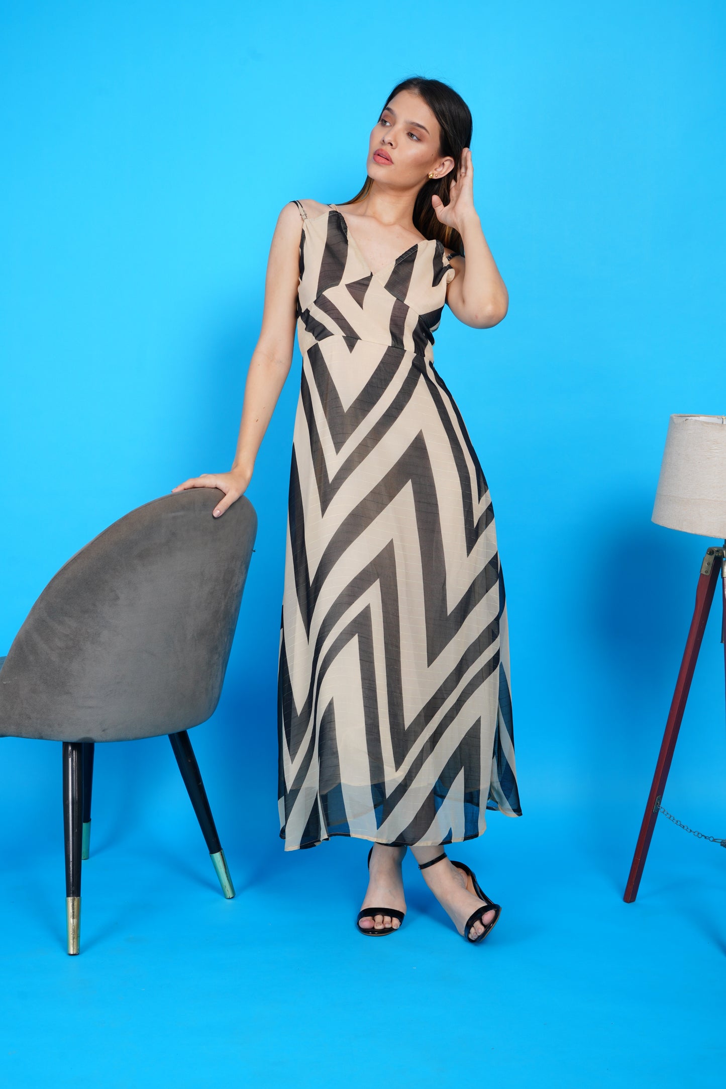 Black Chevron Chic Maxi Dress