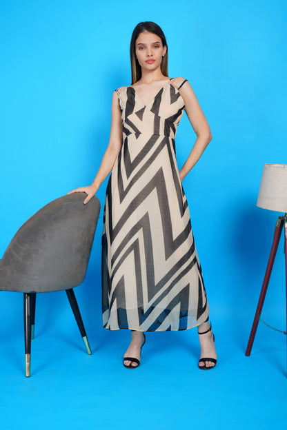 Black Chevron Chic Maxi Dress