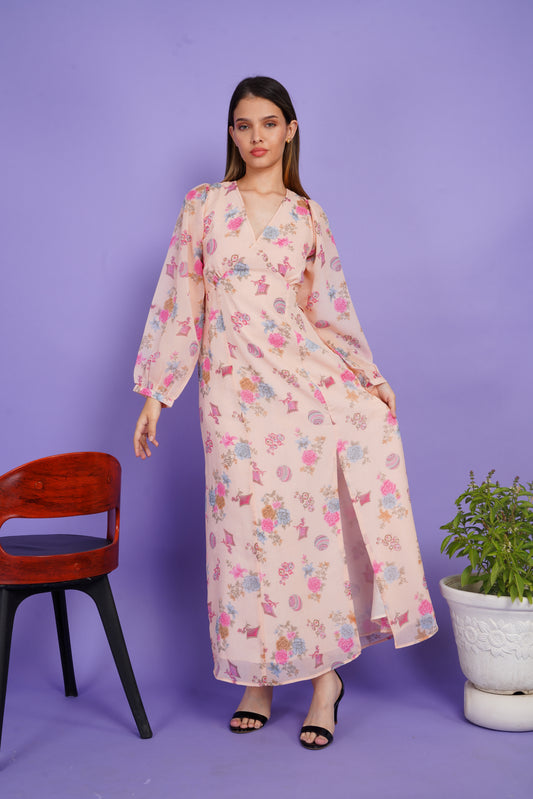 Floral whisper slit backless Dress