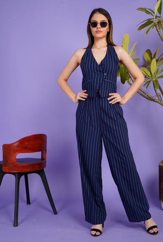 Navy Blue Pinstripe Co-ord Set