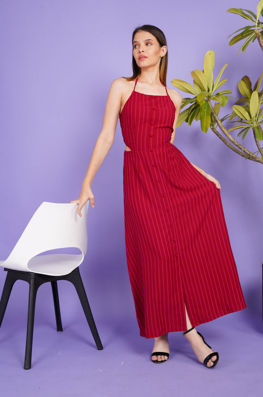 Scarlet Pinstriped Tie Back Dress