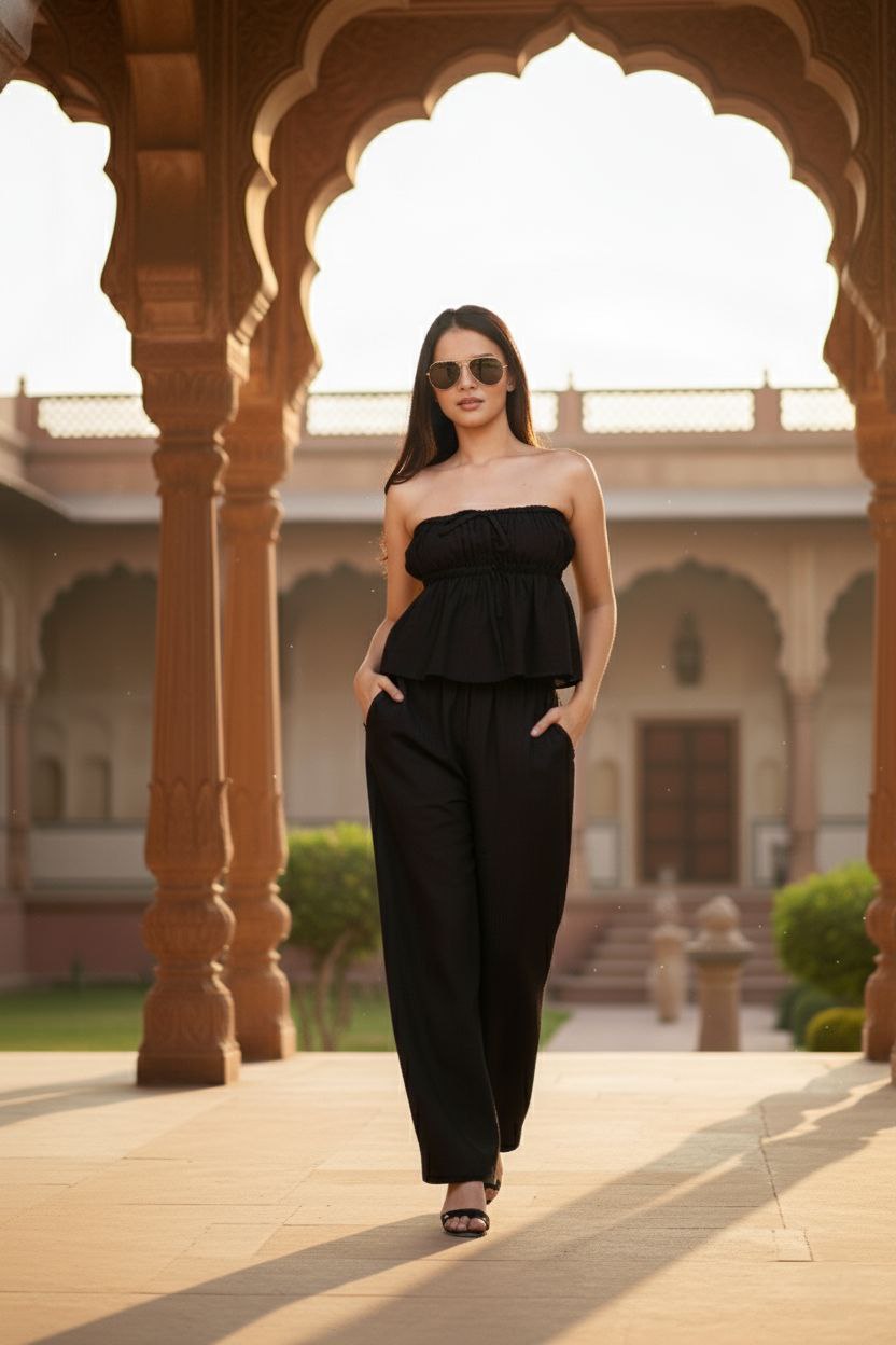 Chic Black Ruffled Co-ord set