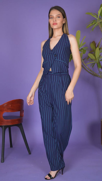 Navy Blue Pinstripe Co-ord Set