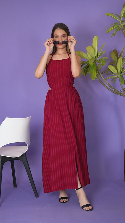 Scarlet Pinstriped Tie Back Dress
