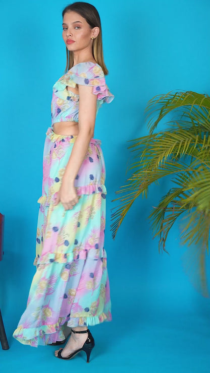 Pastel Bloom Chiffon Cut Out Maxi Dress